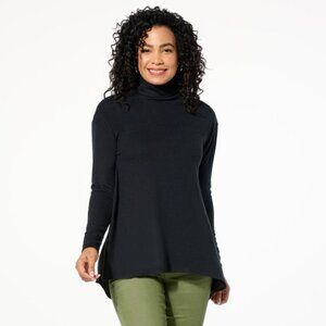 DG2 Diane Gilman Brushed Sweater Knit Drape Back Turtleneck Top Size Large Black